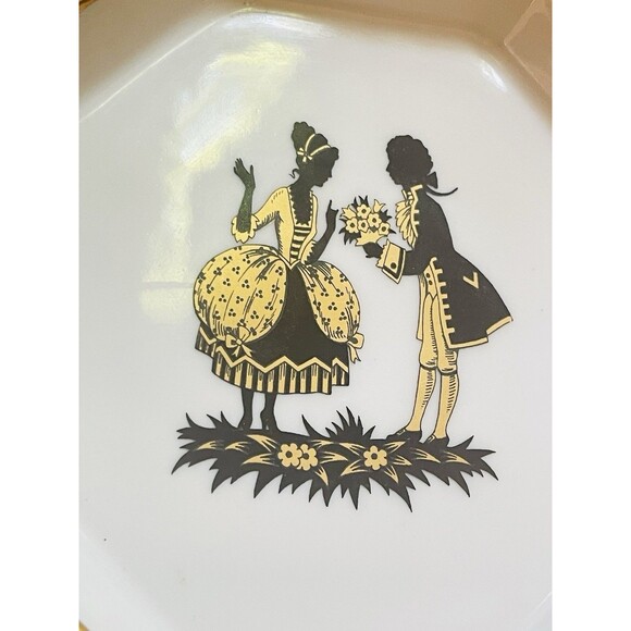 Fürstenberg Germany Silhouette Plate Courting Couple 4.75" Octagon Gold Trim VTG - Picture 4 of 9